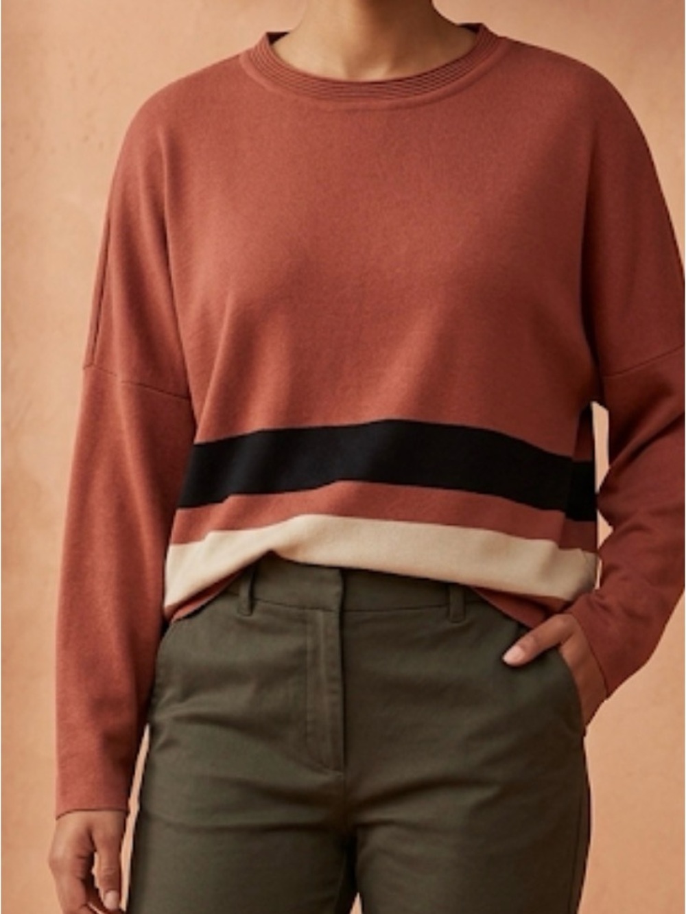 Zenobia Rust Striped Pullover Cozy Colorblock Sweater Earth-Tone Casual 2XL